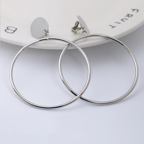 Clip On Earrings Large Hoop Circle - Picture 3 of 3